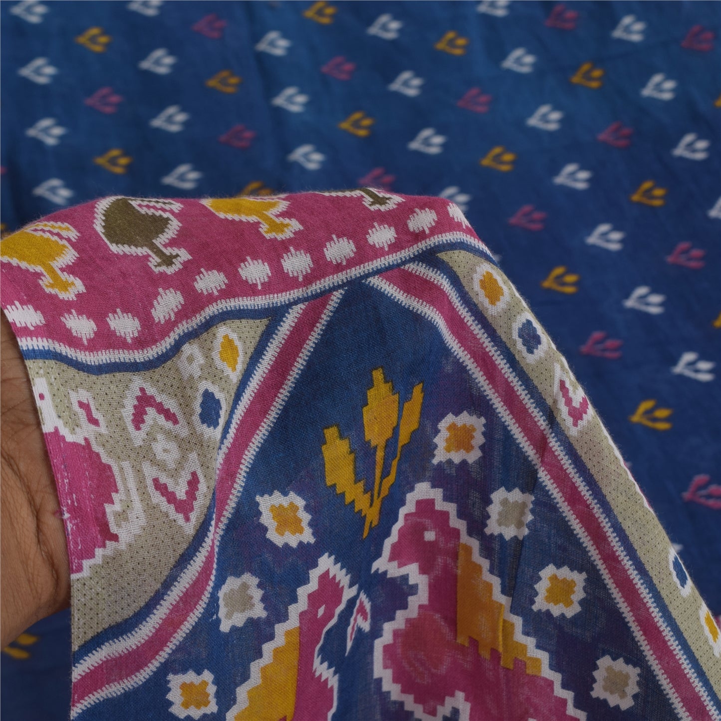 Санскритские винтажные сари синие Патан Патола напечатанное сари из чистого хлопка 5+ ярдов устойчивая ткань