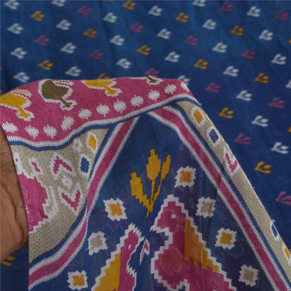 Санскритские винтажные сари синие Патан Патола напечатанное сари из чистого хлопка 5+ ярдов устойчивая ткань