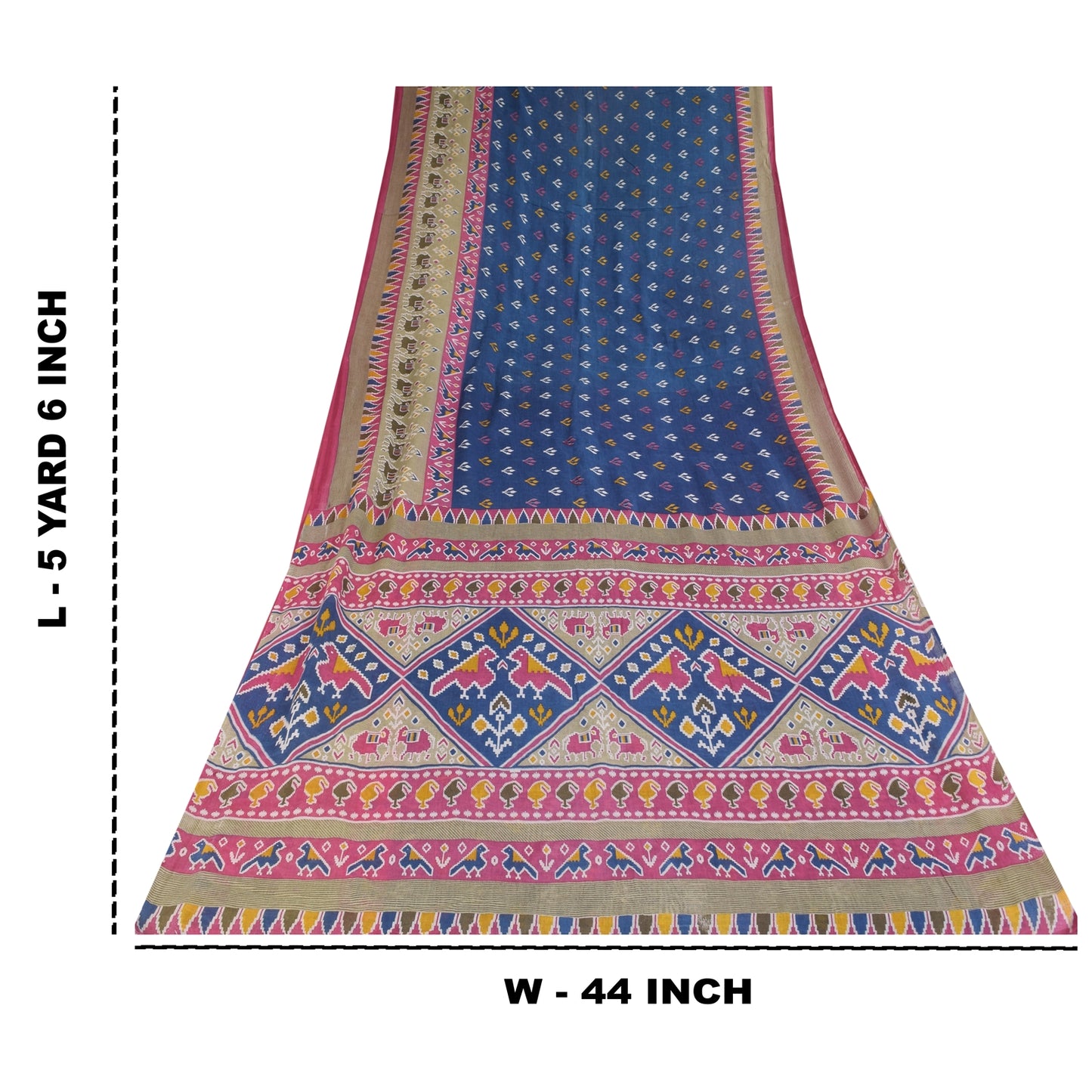 Санскритские винтажные сари синие Патан Патола напечатанное сари из чистого хлопка 5+ ярдов устойчивая ткань