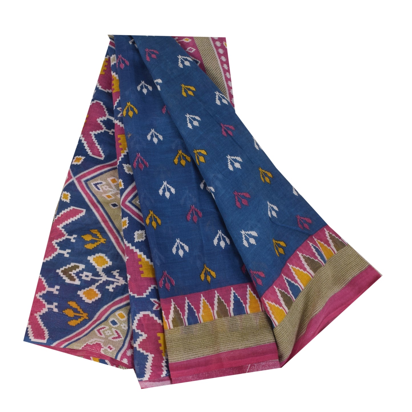 Санскритские винтажные сари синие Патан Патола напечатанное сари из чистого хлопка 5+ ярдов устойчивая ткань