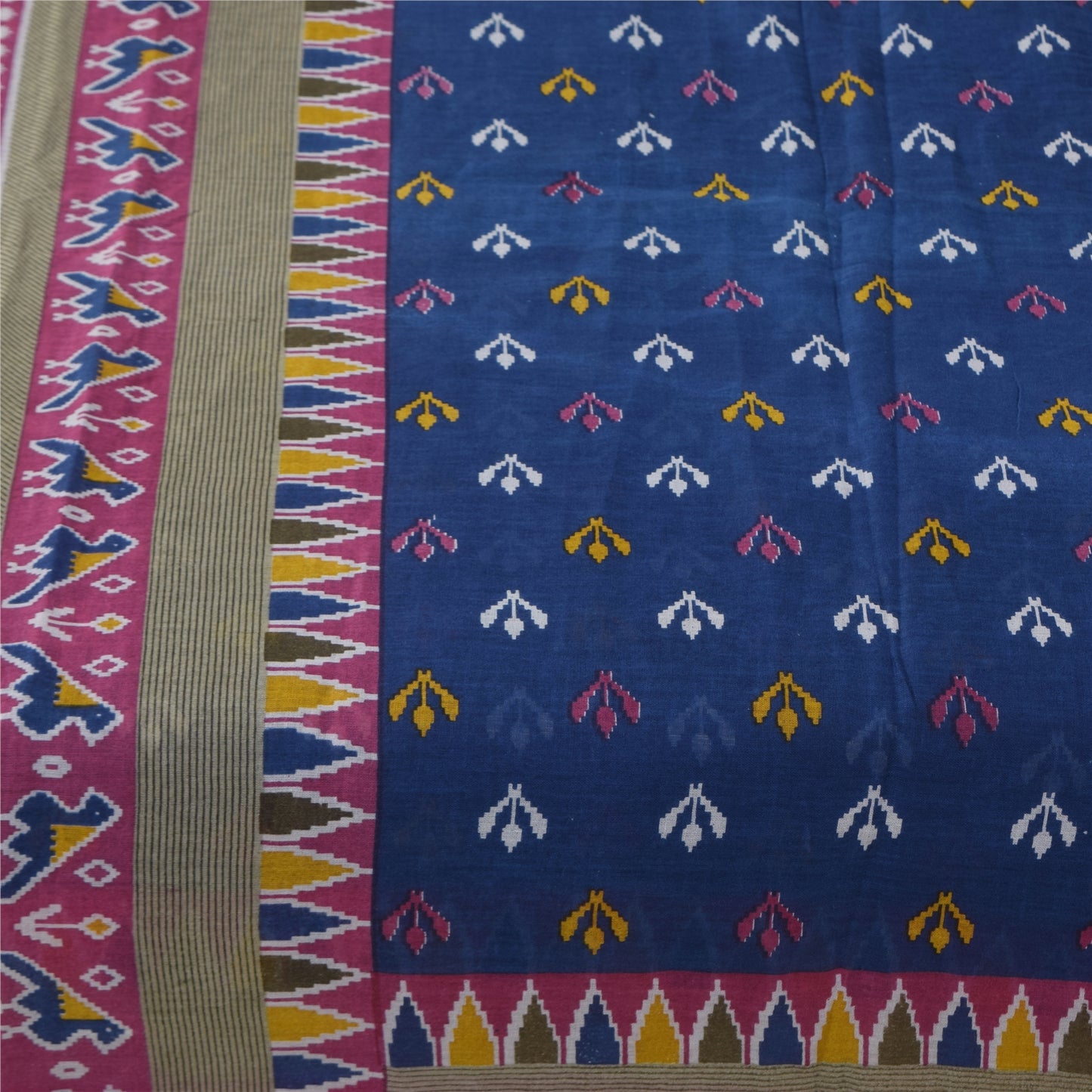 Санскритские винтажные сари синие Патан Патола напечатанное сари из чистого хлопка 5+ ярдов устойчивая ткань