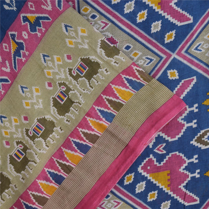 Санскритские винтажные сари синие Патан Патола напечатанное сари из чистого хлопка 5+ ярдов устойчивая ткань