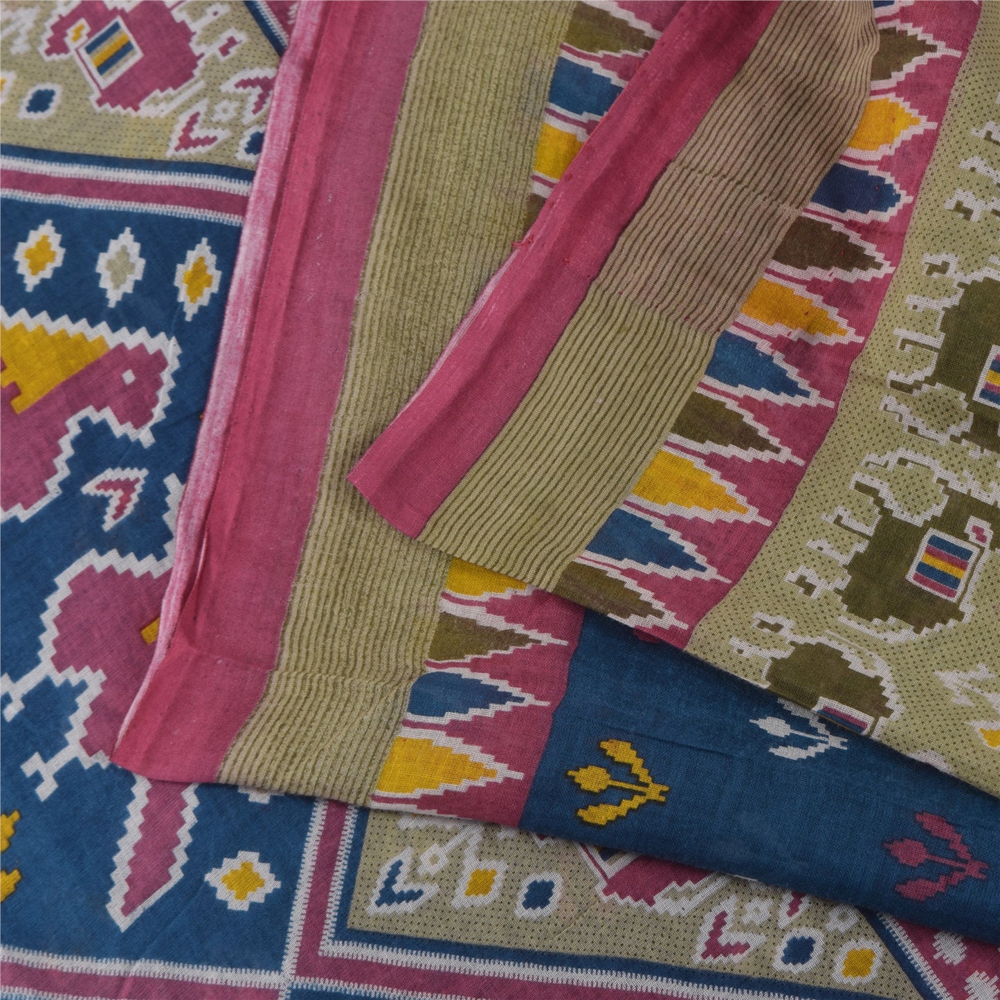 Санскритские винтажные сари синие Патан Патола напечатанное сари из чистого хлопка 5+ ярдов устойчивая ткань