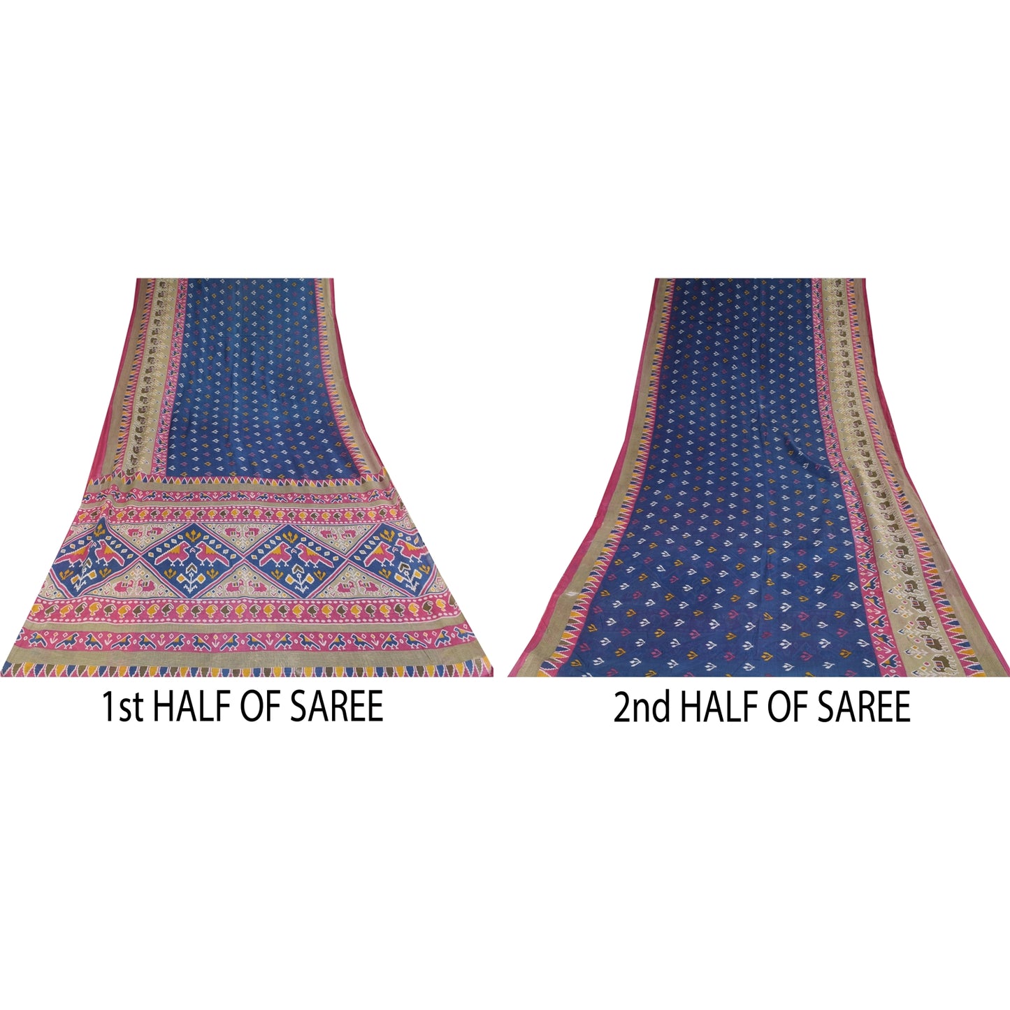 Санскритские винтажные сари синие Патан Патола напечатанное сари из чистого хлопка 5+ ярдов устойчивая ткань