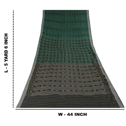 Sanskriti Vintage Sarees GreenIkat Handwoven Odisha Pure Cotton Sari 5+yd Sustainable Fabric