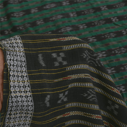 Sanskriti Vintage Sarees GreenIkat Handwoven Odisha Pure Cotton Sari 5+yd Sustainable Fabric