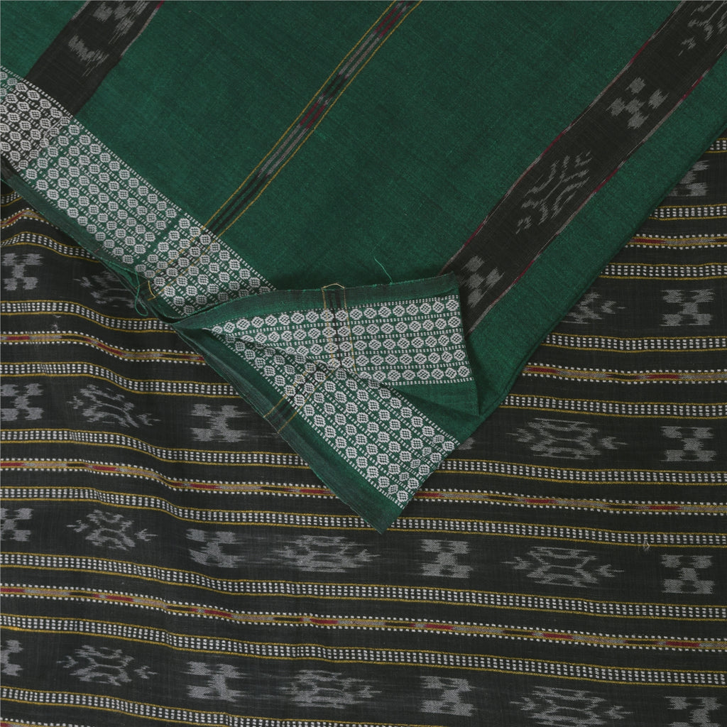 Sanskriti Vintage Sarees GreenIkat Handwoven Odisha Pure Cotton Sari 5+yd Sustainable Fabric