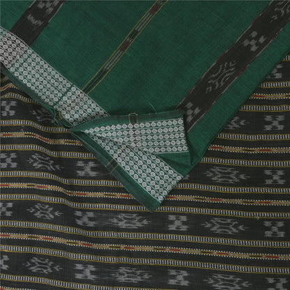 Sanskriti Vintage Sarees GreenIkat Handwoven Odisha Pure Cotton Sari 5+yd Sustainable Fabric