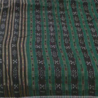 Sanskriti Vintage Sarees GreenIkat Handwoven Odisha Pure Cotton Sari 5+yd Sustainable Fabric