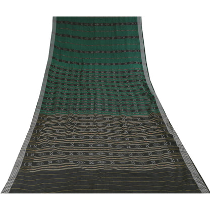 Sanskriti Vintage Sarees GreenIkat Handwoven Odisha Pure Cotton Sari 5+yd Sustainable Fabric
