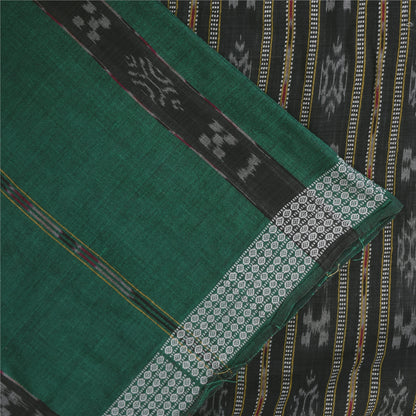 Sanskriti Vintage Sarees GreenIkat Handwoven Odisha Pure Cotton Sari 5+yd Sustainable Fabric