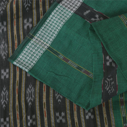 Sanskriti Vintage Sarees GreenIkat Handwoven Odisha Pure Cotton Sari 5+yd Sustainable Fabric