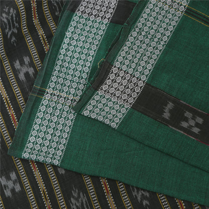 Sanskriti Vintage Sarees GreenIkat Handwoven Odisha Pure Cotton Sari 5+yd Sustainable Fabric