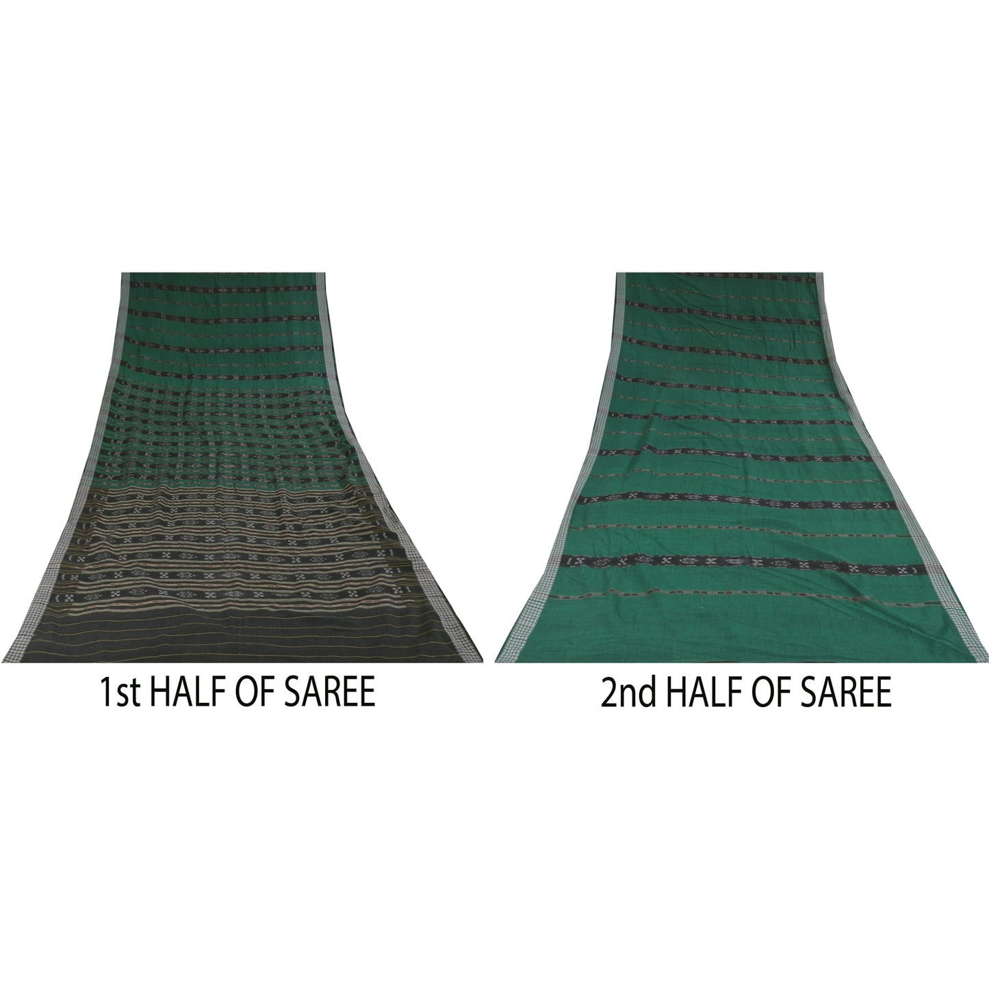 Sanskriti Vintage Sarees GreenIkat Handwoven Odisha Pure Cotton Sari 5+yd Sustainable Fabric