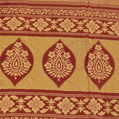 Sanskriti Vintage Sarees Pale Yellow/Red 100% Pure Cotton Print Sari 5+yd Sustainable Fabric