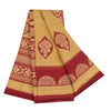 Sanskriti Vintage Sarees Pale Yellow/Red 100% Pure Cotton Print Sari 5+yd Sustainable Fabric
