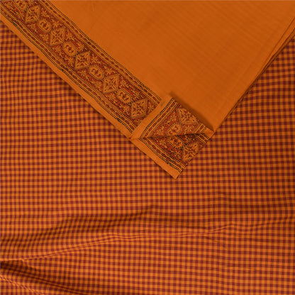 Sanskriti Vintage Sarees Saffron Hand Block Print Woven Pure Cotton Sari Sustainable Fabric