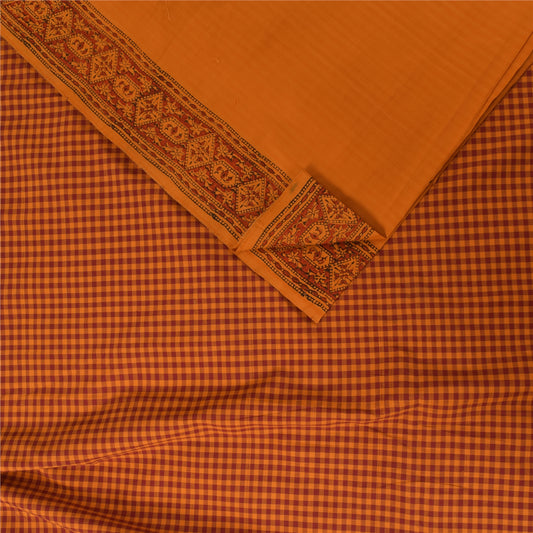Sanskriti Vintage Sarees Saffron Hand Block Print Woven Pure Cotton Sari Sustainable Fabric