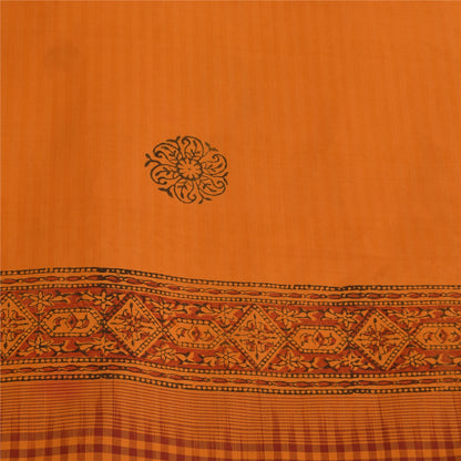 Sanskriti Vintage Sarees Saffron Hand Block Print Woven Pure Cotton Sari Sustainable Fabric