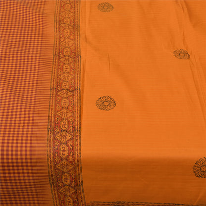 Sanskriti Vintage Sarees Saffron Hand Block Print Woven Pure Cotton Sari Sustainable Fabric