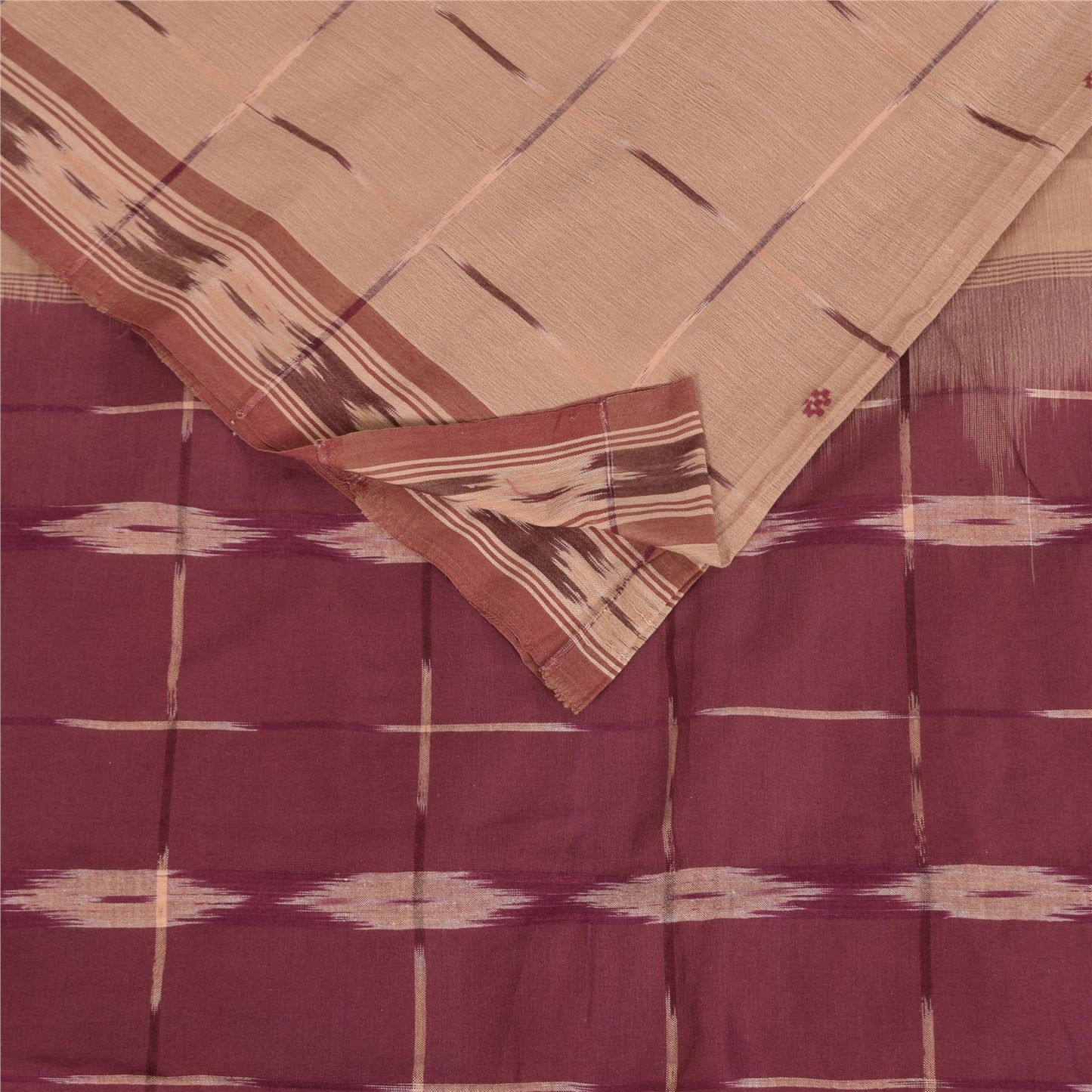 Sanskriti Vintage Sarees Peach Ikat Handwoven 100% Pure Cotton Sari 5+yd Sustainable Fabric