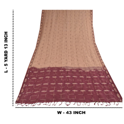 Sanskriti Vintage Sarees Peach Ikat Handwoven 100% Pure Cotton Sari 5+yd Sustainable Fabric