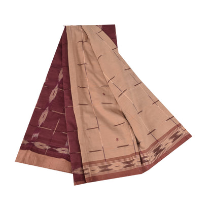 Sanskriti Vintage Sarees Peach Ikat Handwoven 100% Pure Cotton Sari 5+yd Sustainable Fabric