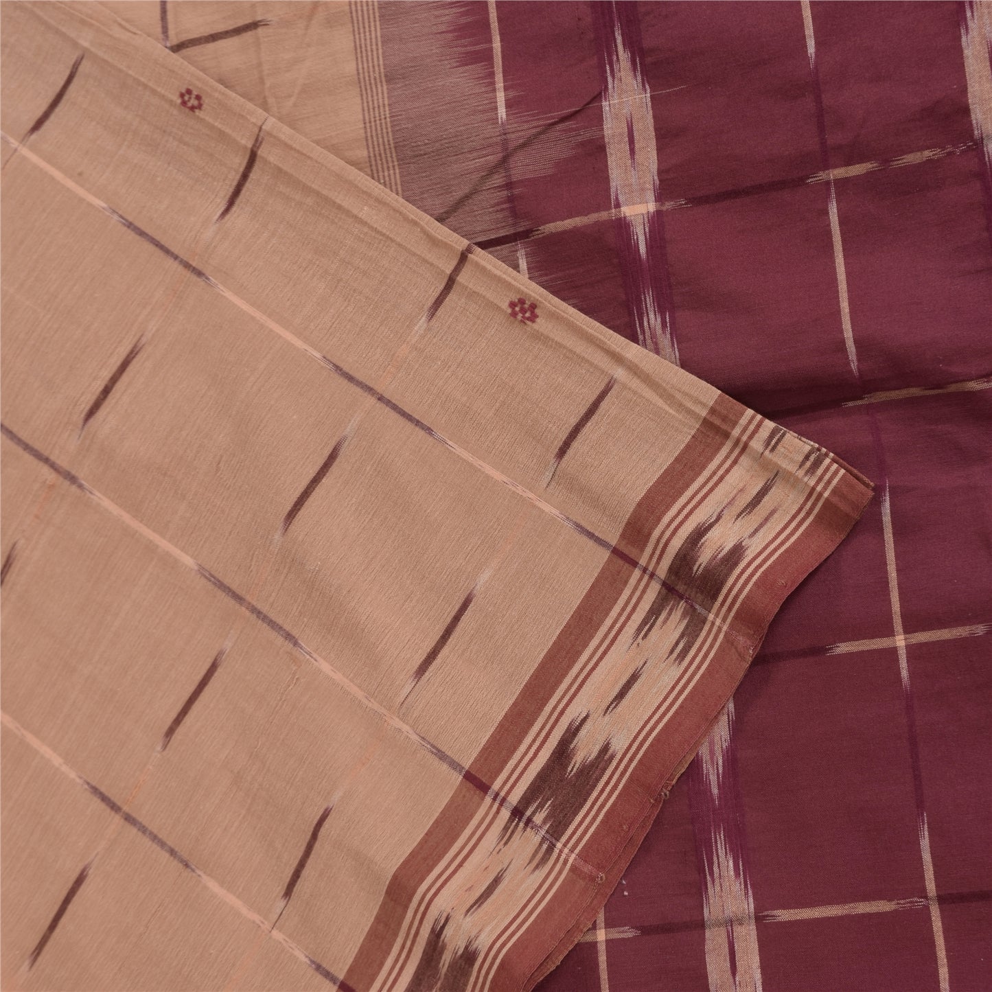 Sanskriti Vintage Sarees Peach Ikat Handwoven 100% Pure Cotton Sari 5+yd Sustainable Fabric