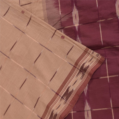 Sanskriti Vintage Sarees Peach Ikat Handwoven 100% Pure Cotton Sari 5+yd Sustainable Fabric