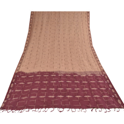 Sanskriti Vintage Sarees Peach Ikat Handwoven 100% Pure Cotton Sari 5+yd Sustainable Fabric