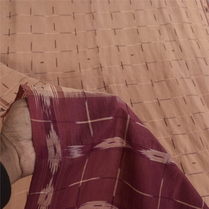 Sanskriti Vintage Sarees Peach Ikat Handwoven 100% Pure Cotton Sari 5+yd Sustainable Fabric