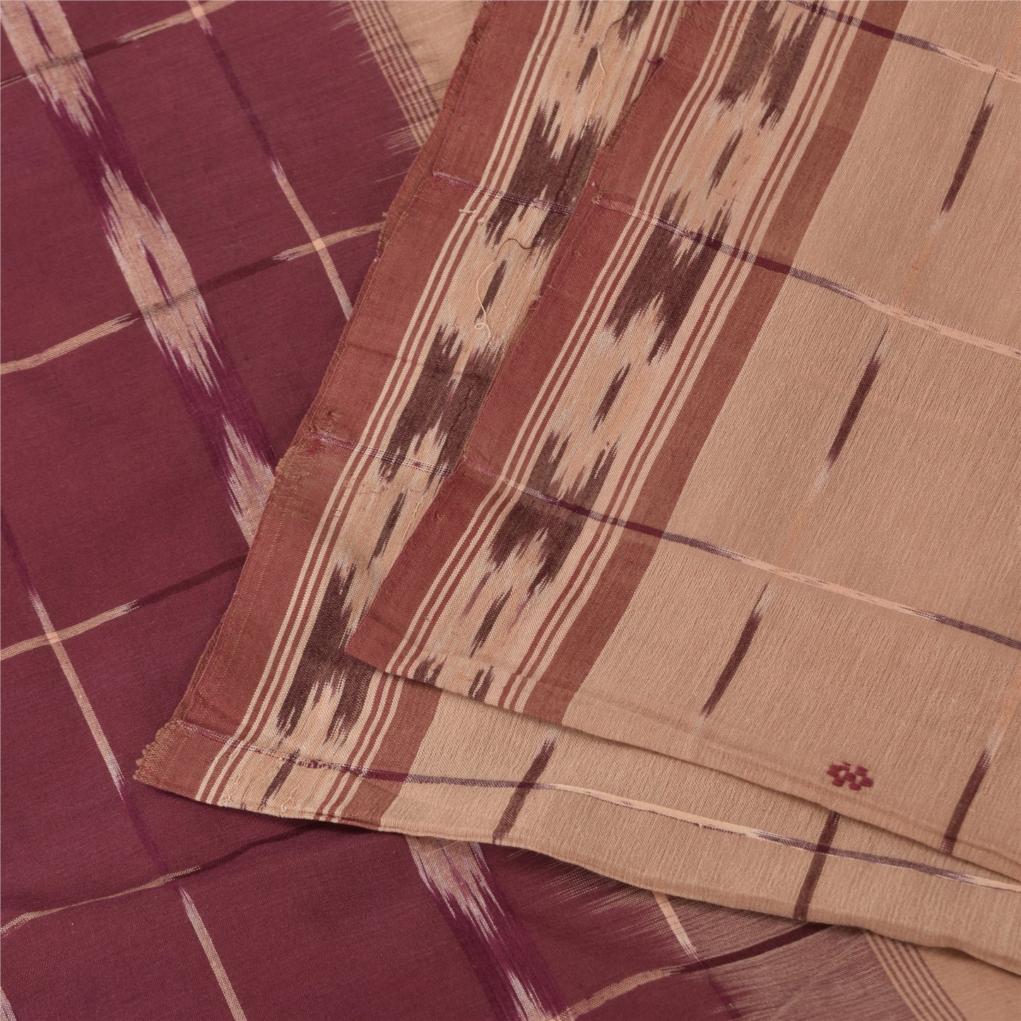 Sanskriti Vintage Sarees Peach Ikat Handwoven 100% Pure Cotton Sari 5+yd Sustainable Fabric