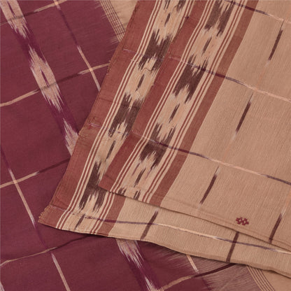 Sanskriti Vintage Sarees Peach Ikat Handwoven 100% Pure Cotton Sari 5+yd Sustainable Fabric