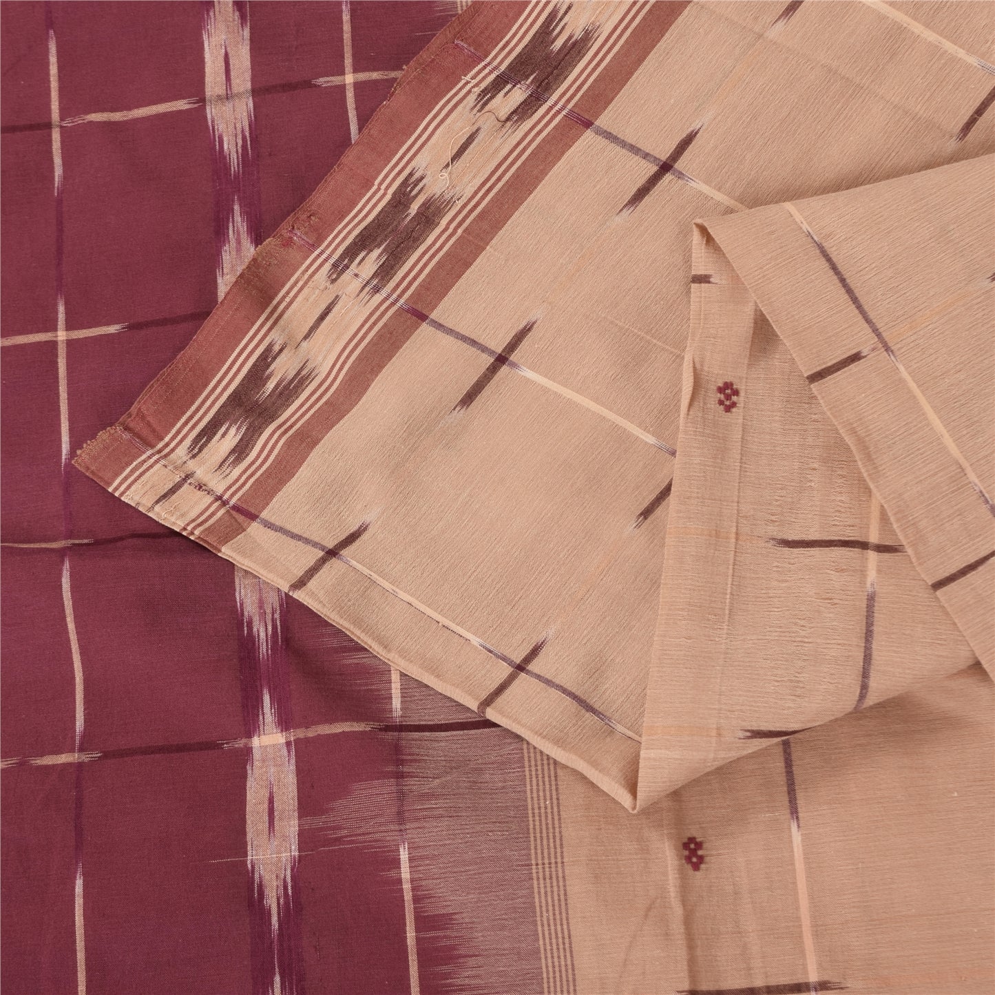 Sanskriti Vintage Sarees Peach Ikat Handwoven 100% Pure Cotton Sari 5+yd Sustainable Fabric