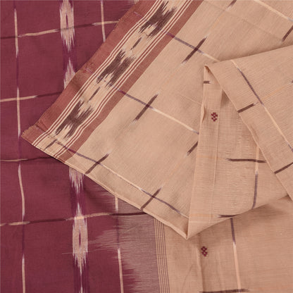 Sanskriti Vintage Sarees Peach Ikat Handwoven 100% Pure Cotton Sari 5+yd Sustainable Fabric