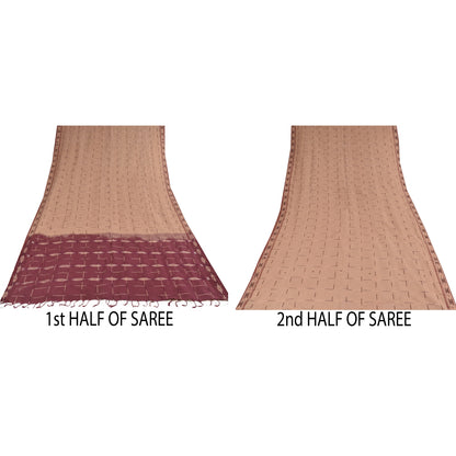 Sanskriti Vintage Sarees Peach Ikat Handwoven 100% Pure Cotton Sari 5+yd Sustainable Fabric