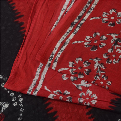 Sanskriti Vintage Sarees Black/Red Pure Cotton Batik Printed Sari 5+yd Sustainable Fabric