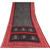 Sanskriti Vintage Sarees Black/Red Pure Cotton Batik Printed Sari 5+yd Sustainable Fabric