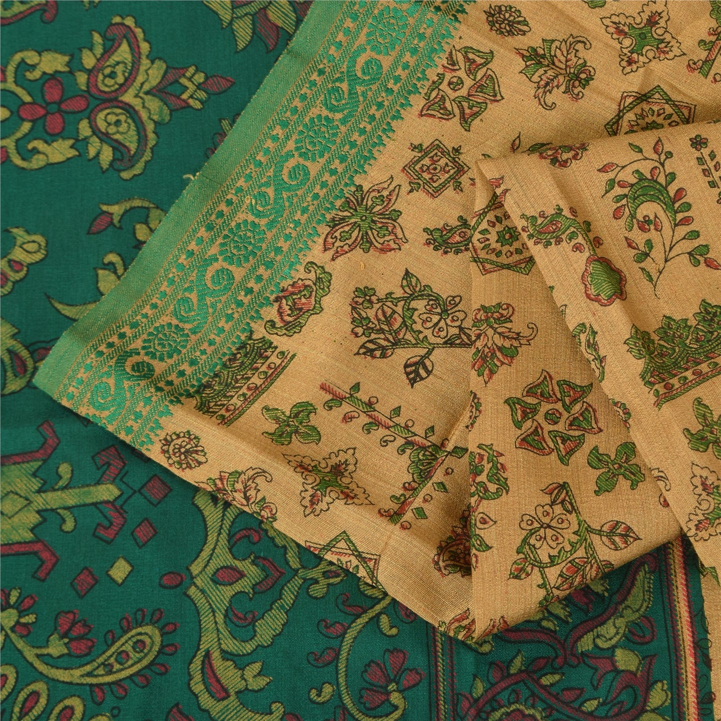 Sanskriti Vintage Sarees Indian Brown Blend Cotton Print Sari 5+yd Craft Sustainable Fabric