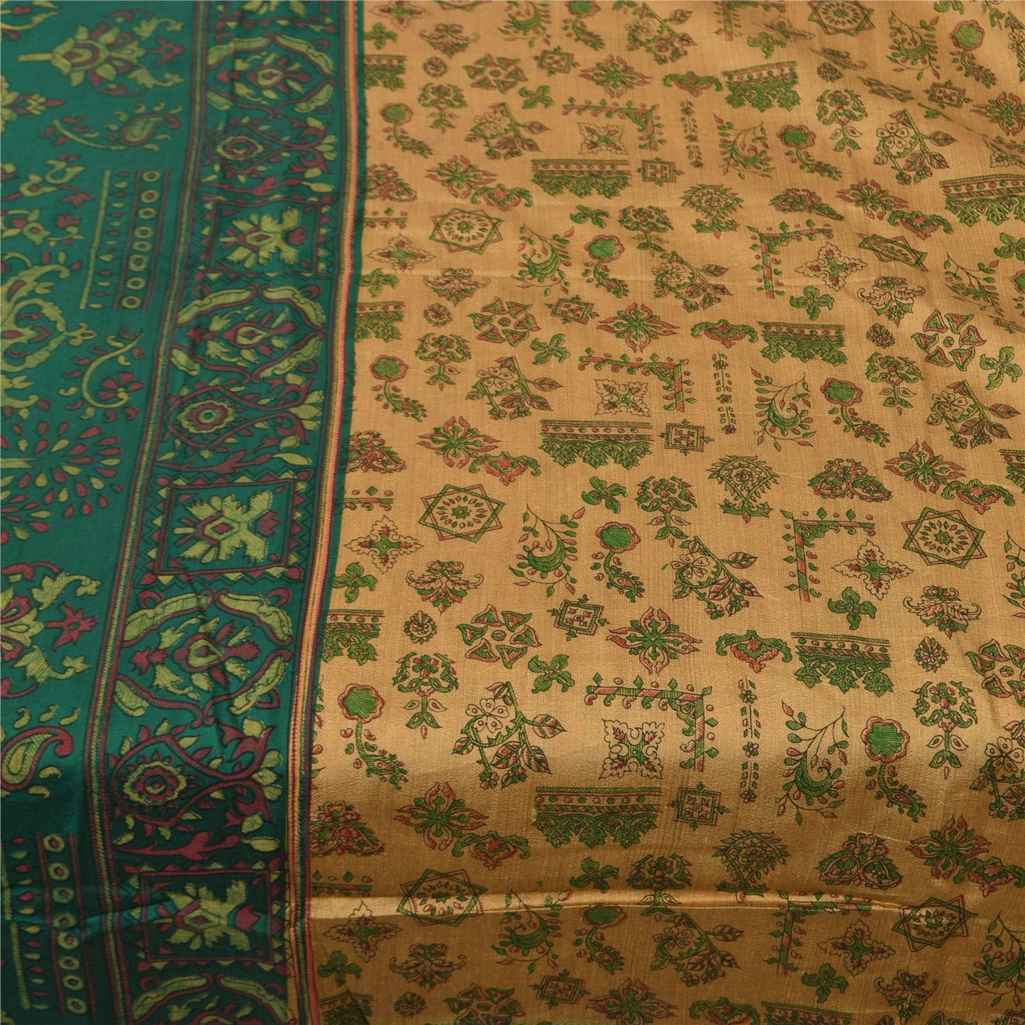 Sanskriti Vintage Sarees Indian Brown Blend Cotton Print Sari 5+yd Craft Sustainable Fabric