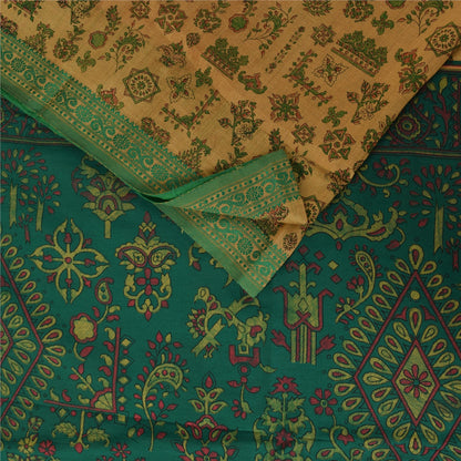 Sanskriti Vintage Sarees Indian Brown Blend Cotton Print Sari 5+yd Craft Sustainable Fabric