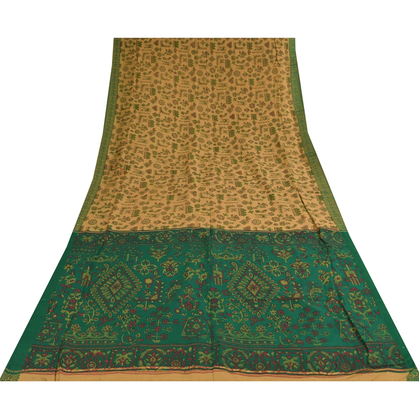 Sanskriti Vintage Sarees Indian Brown Blend Cotton Print Sari 5+yd Craft Sustainable Fabric