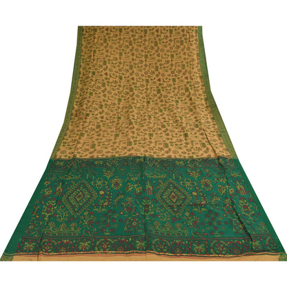 Sanskriti Vintage Sarees Indian Brown Blend Cotton Print Sari 5+yd Craft Sustainable Fabric