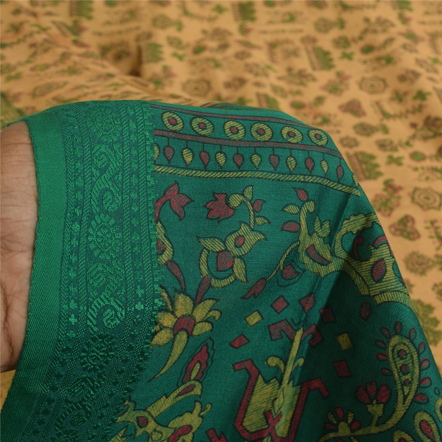 Sanskriti Vintage Sarees Indian Brown Blend Cotton Print Sari 5+yd Craft Sustainable Fabric