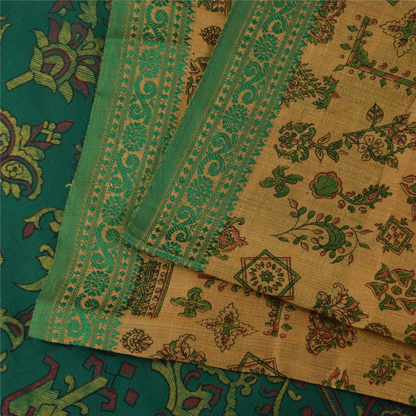 Sanskriti Vintage Sarees Indian Brown Blend Cotton Print Sari 5+yd Craft Sustainable Fabric