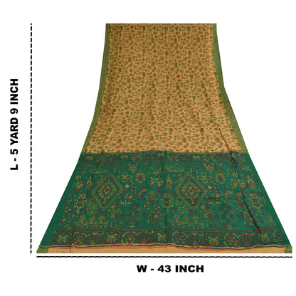 Sanskriti Vintage Sarees Indian Brown Blend Cotton Print Sari 5+yd Craft Sustainable Fabric