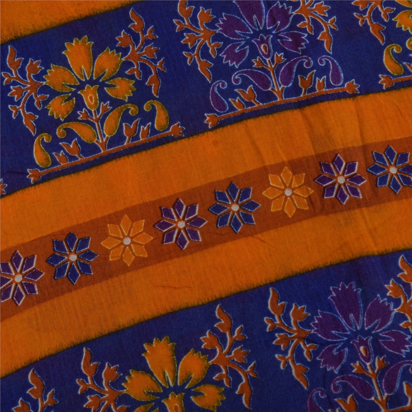 Sanskriti Vintage Sarees Indian Cream Pure Cotton Printed Sari 5+yd Craft Sustainable Fabric