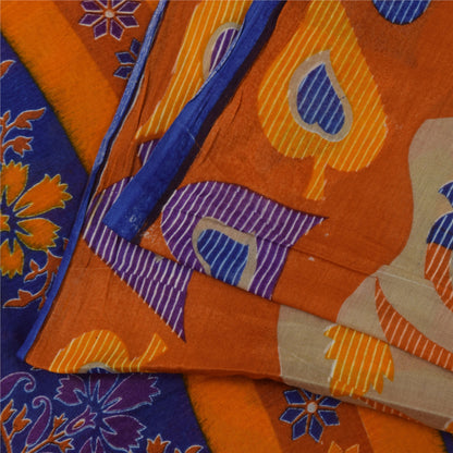 Sanskriti Vintage Sarees Indian Cream Pure Cotton Printed Sari 5+yd Craft Sustainable Fabric