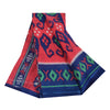 Sanskriti Vintage Sarees Red/Blue Pure Cotton Ikat Print Sari 5+yd Craft Sustainable Fabric