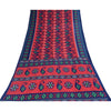 Sanskriti Vintage Sarees Red/Blue Pure Cotton Ikat Print Sari 5+yd Craft Sustainable Fabric